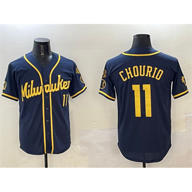 marshops Milwaukee Brewers #11 Jackson Chourio Navy  With Home Patch Limited Stitched Jersey