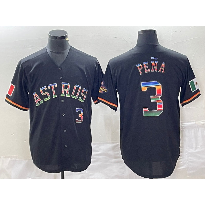 marshops Houston Astros #3 Jeremy Pena Number Black  Rainbow World Serise Champions Patch Cool Base Stitched Jersey