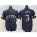marshops Houston Astros #3 Jeremy Pena Number Black  Rainbow World Serise Champions Patch Cool Base Stitched Jersey