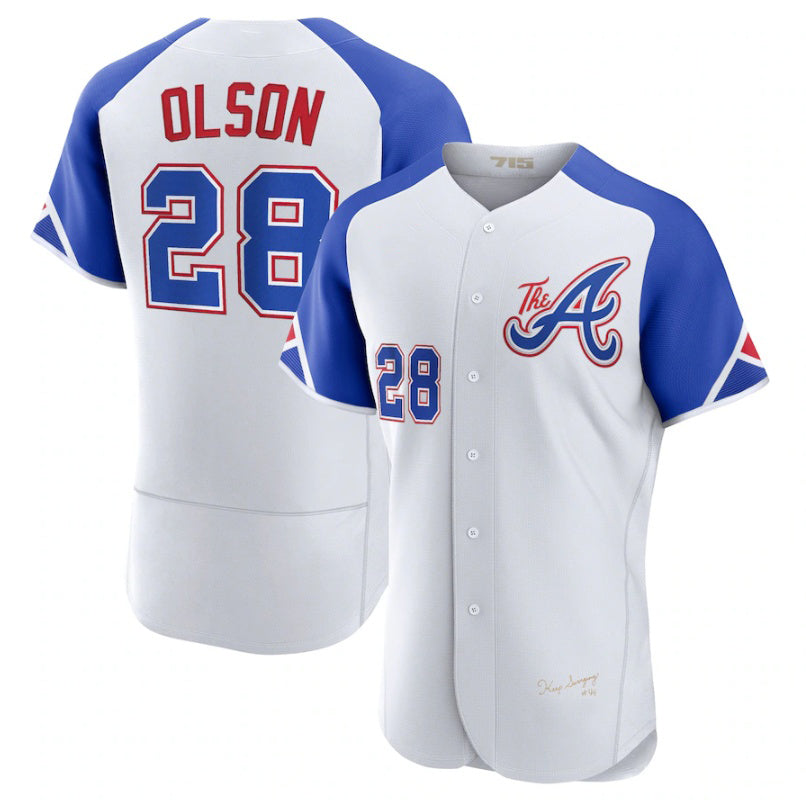 marshops Atlanta Braves #28 Matt Olson White  2023 City Connect Flex Base Stitched Jersey 2