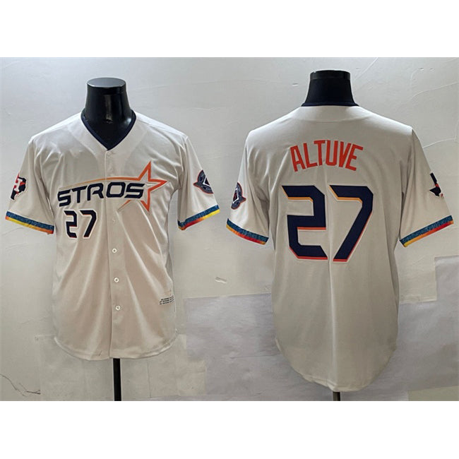 marshops Houston Astros #27 Jose Altuve Cream  2025 City Connect With Texas Patch Limited Stitched Jersey
