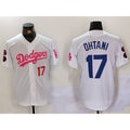 marshops Los Angeles Dodgers #17 Shohei Ohtani White Pink  Vin & Kobe Patch Stitched Jerseys