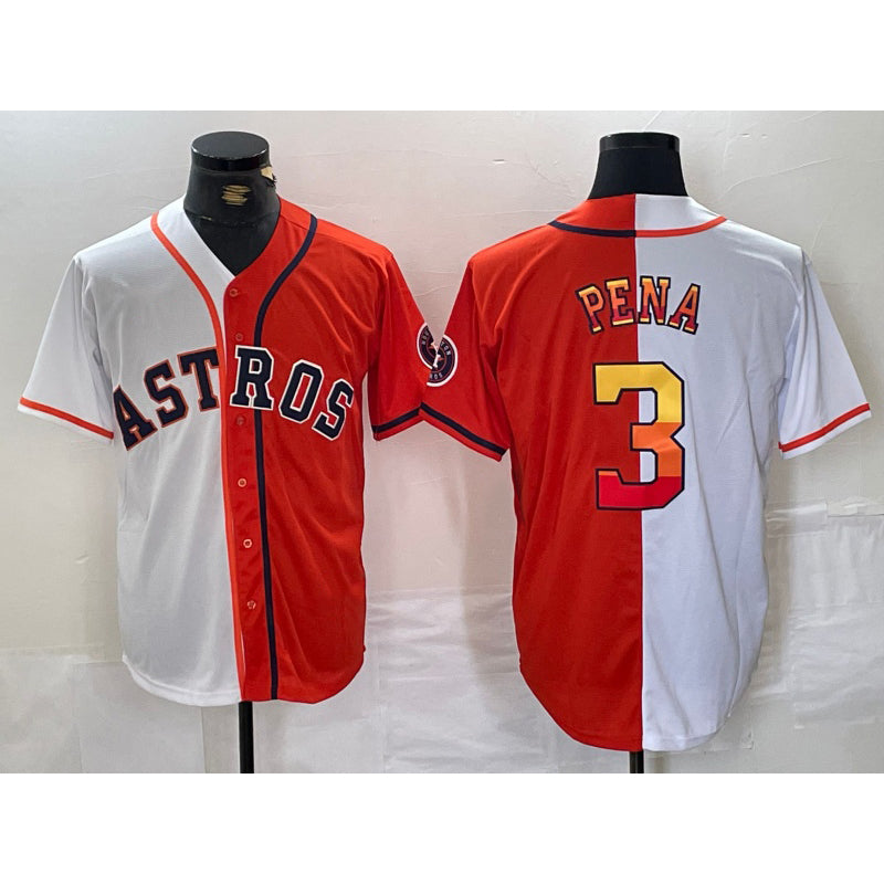 marshops Houston Astros #3 Jeremy Pena White Orange  Split Stitched Jersey 2