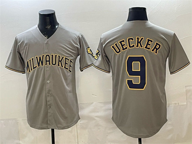 marshops Milwaukee Brewers #9 Bob Uecker Grey  Home Limited Stitched Jersey