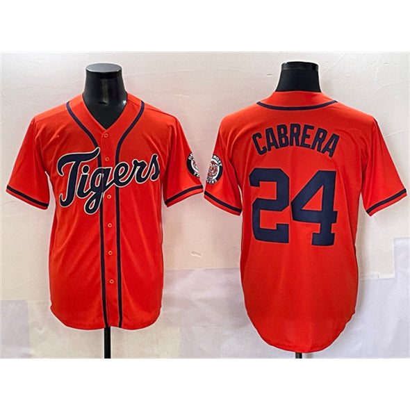 marshops Detroit Tigers #24 Miguel Cabrera Orange  With Patch Cool Base Stitched Jersey
