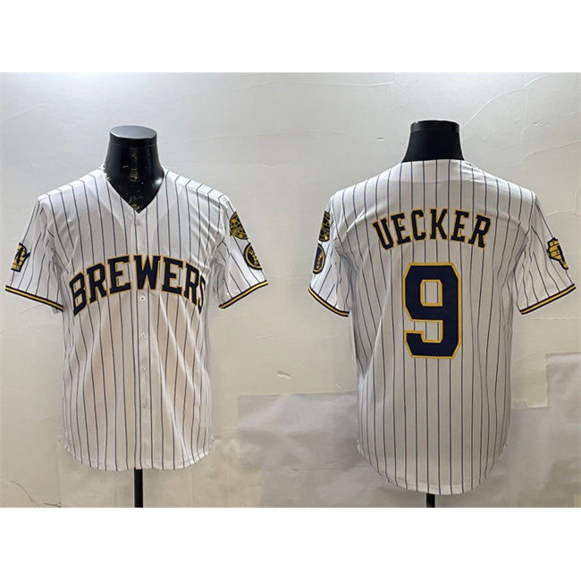 marshops Milwaukee Brewers #9 Bob Uecker White  With Home Patch Limited Stitched Jersey