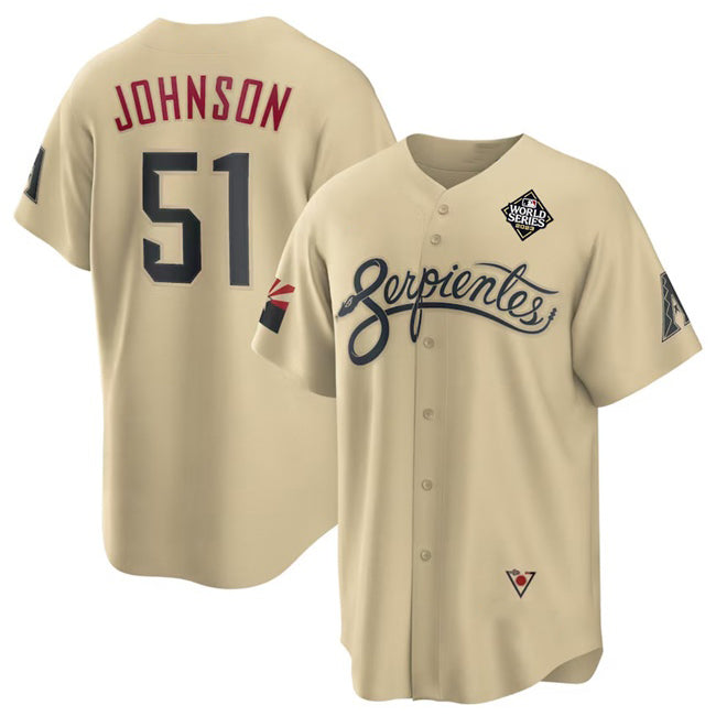 marshops Arizona Diamondbacks #51 Randy Johnson Gold  2023 World Series City Connect Cool Base Stitched Jersey