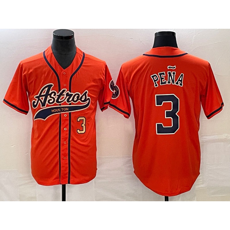 marshops Houston Astros #3 Jeremy Pena Number Orange  With Patch Cool Base Stitched Jersey