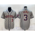 marshops Houston Astros #3 Jeremy Pena Number Grey  With Patch Stitched Cool Base Jersey