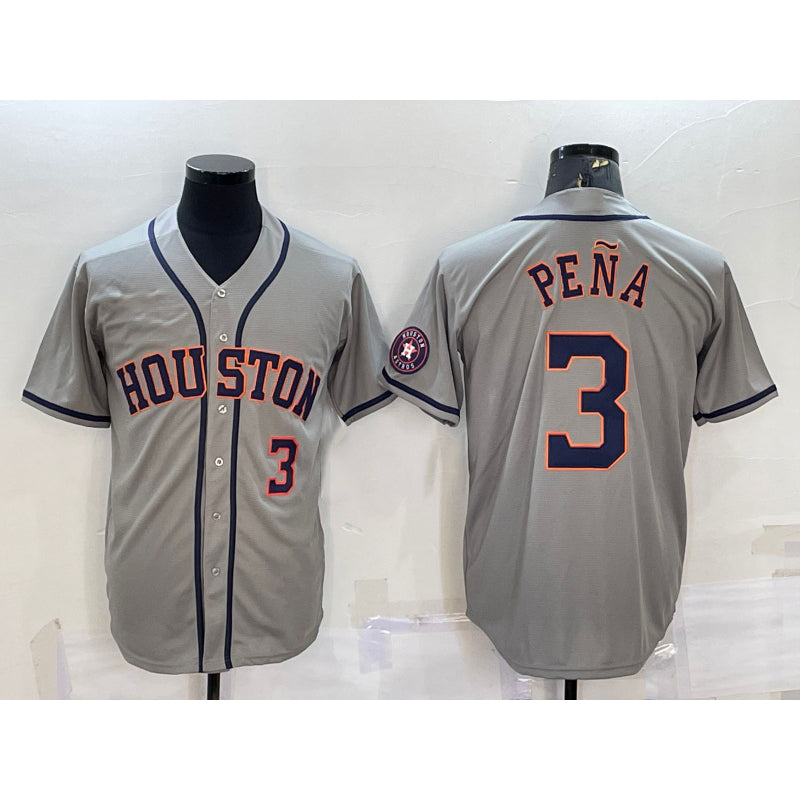 marshops Houston Astros #3 Jeremy Pena Number Grey  With Patch Stitched Cool Base Jersey