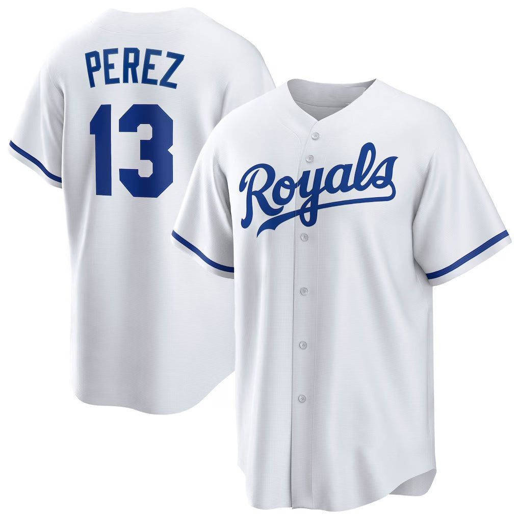 marshops Kansas City Royals #13 Salvador Perez White  Home Replica Player Jersey