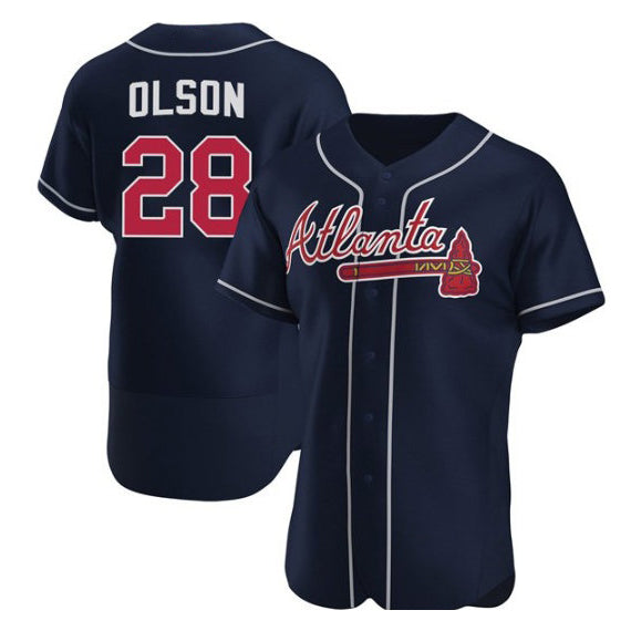 marshops Atlanta Braves #28 Matt Olson Navy  Flex Base Stitched Jersey
