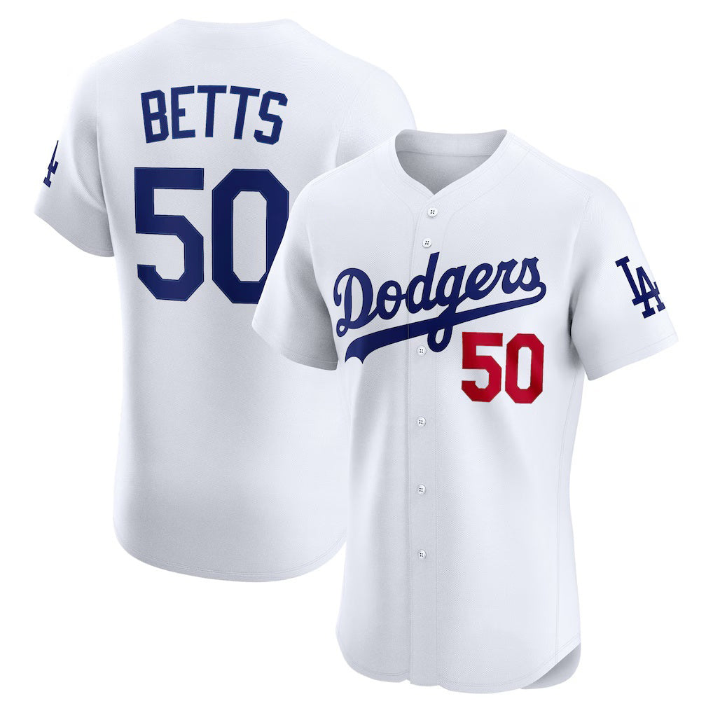 marshops Los Angeles Dodgers #50 Mookie Betts White  Home Elite Player Jersey