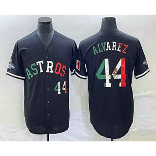 marshops Houston Astros #44 Yordan Alvarez Number Mexico Black  Cool Base Stitched Jersey