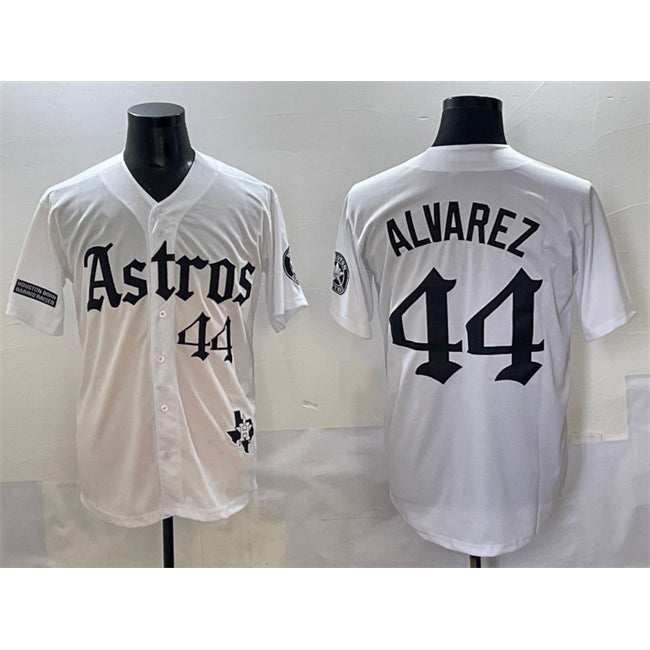 marshops Houston Astros #44 Yordan Alvarez White  Gothic 'Houston Born Barrio Raised' Limited Stitched Jersey