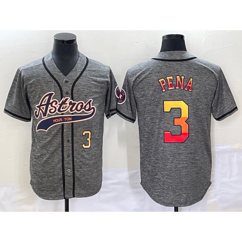 marshops Houston Astros #3 Jeremy Pena Number Grey  Gridiron Cool Base Stitched Jersey