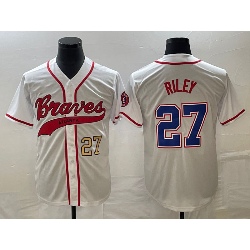 marshops Atlanta Braves #27 Austin Riley Number White  Cool Base With Patch Stitched Jersey