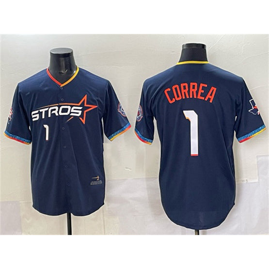 marshops Houston Astros #1 Carlos Correa Navy  2025 City Connect With Texas Patch Limited Stitched Jersey