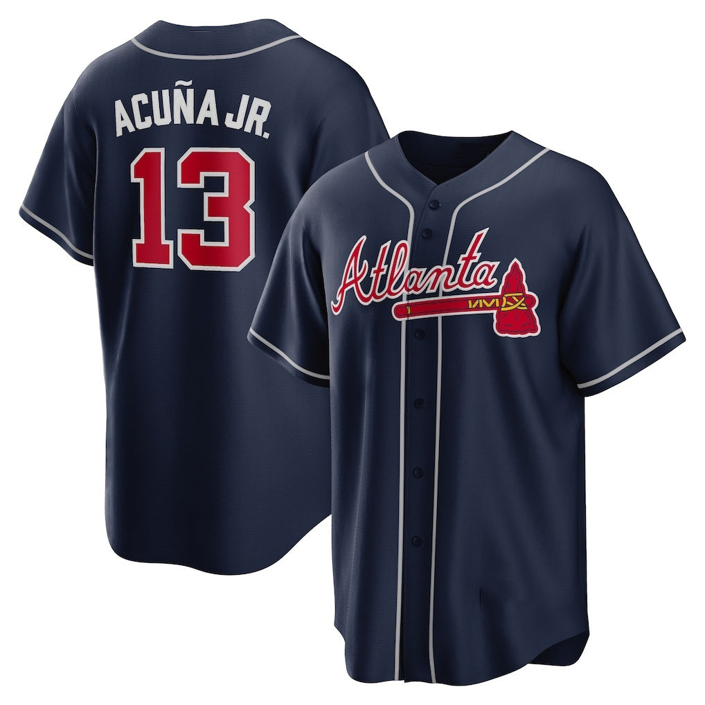 marshops Atlanta Braves #13 Ronald Acuna Jr. Navy  Alternate Replica Player Name Jersey