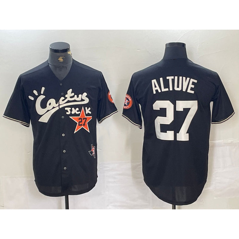 marshops Houston Astros #27 Jose Altuve Black  Cactus Jack Cool Base Jersey