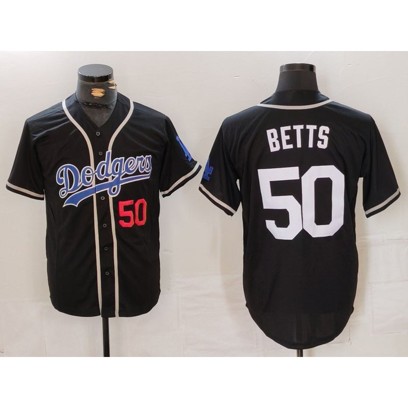 marshops Los Angeles Dodgers #50 Mookie Betts Number Black  White Cool Base Stitched Jersey 2