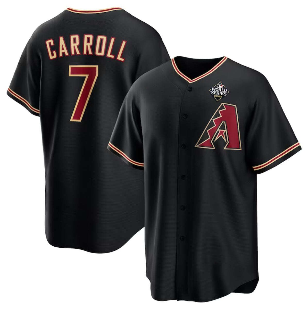 marshops Arizona Diamondbacks #7 Corbin Carroll Black  2023 World Series Cool Base Stitched Jersey