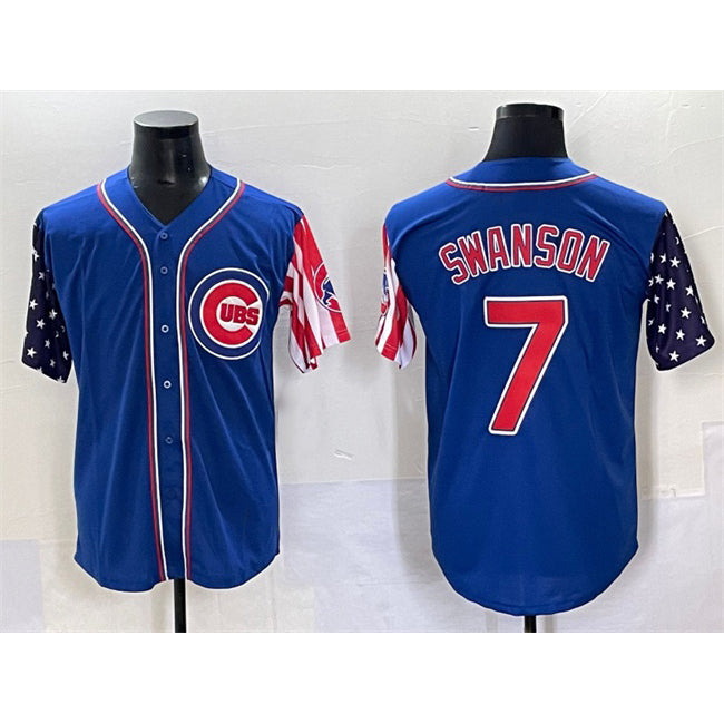 marshops Chicago Cubs #7 Dansby Swanson Royal  2025 Independence Day Vapor Premier Limited Stitched Jersey