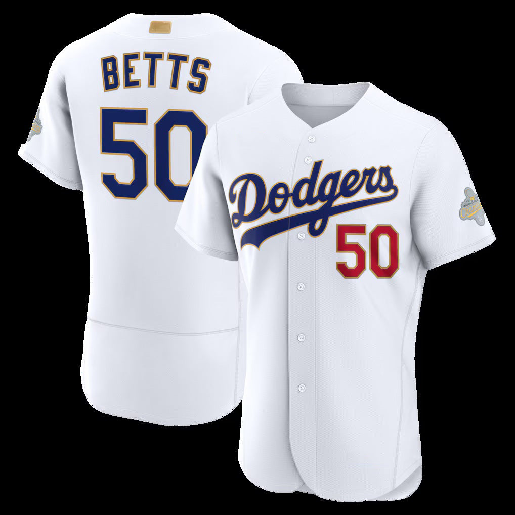 marshops Los Angeles Dodgers #50 Mookie Betts White  2026 Gold Collection Authentic Jersey