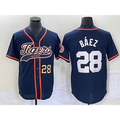 marshops Detroit Tigers #28 Javier Baez Number Navy Blue  Cool Base Stitched Jersey