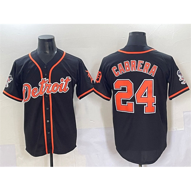 marshops Detroit Tigers #24 Miguel Cabrera Black  With Patch Cool Base Stitched Jersey