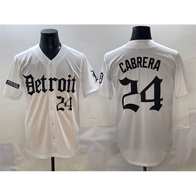 marshops Detroit Tigers #24 Miguel Cabrera White  'Motor Gothic Edition' Vapor Premier Limited Stitched Jersey