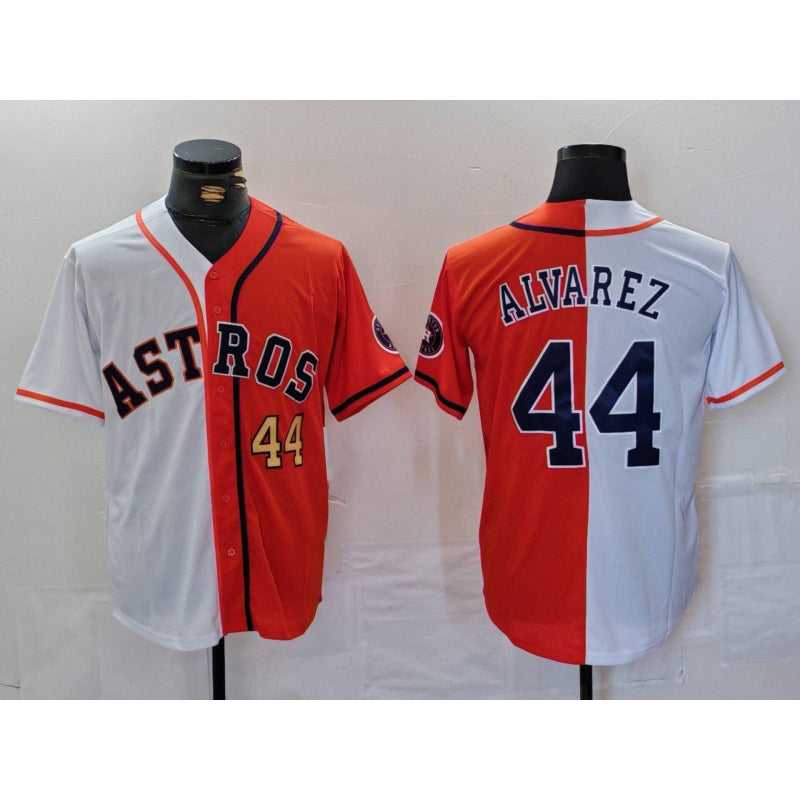 marshops Houston Astros #44 Yordan Alvarez Number White Orange  Split Stitched Jersey