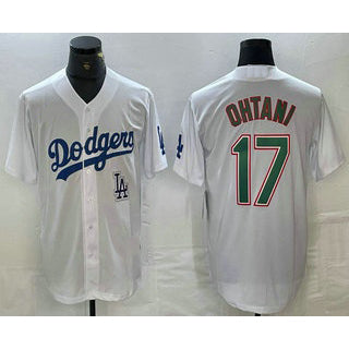 marshops Los Angeles Dodgers #17 Shohei Ohtani White Green  Stitched Cool Base Jersey 2