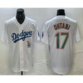 marshops Los Angeles Dodgers #17 Shohei Ohtani White Green  Stitched Cool Base Jersey 2