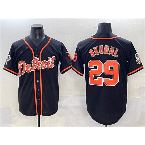 marshops Detroit Tigers #29 Tarik Skubal Black  With Patch Cool Base Stitched Jersey