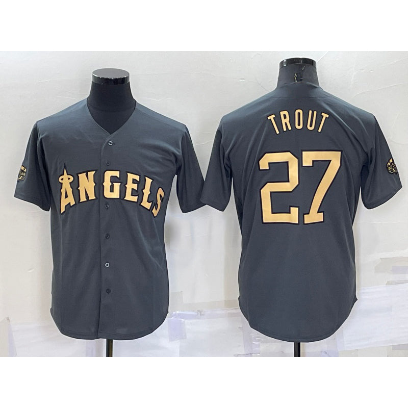 marshops Los Angeles Angels #27 Mike Trout Grey  2022 All Star Stitched Cool Base Jersey