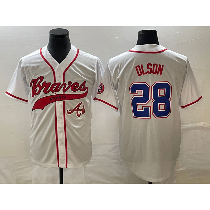 marshops Atlanta Braves #28 Matt Olson White  Cool Base With Patch Stitched Jersey