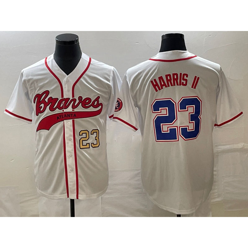 marshops Atlanta Braves #23 Michael Harris II Number White  Cool Base With Patch Stitched Jersey
