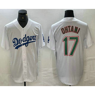marshops Los Angeles Dodgers #17 Shohei Ohtani White Green  Stitched Cool Base Jerseys