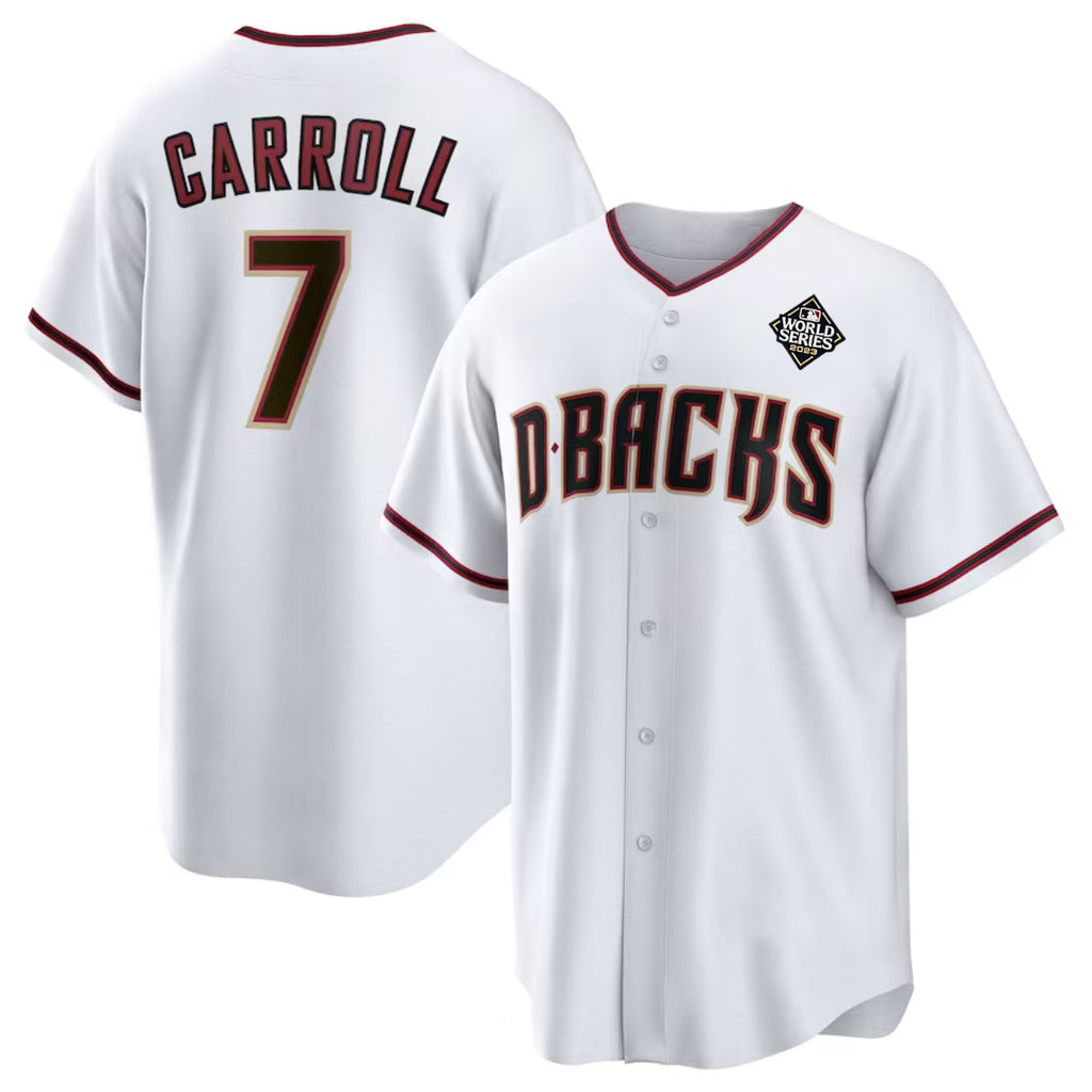 marshops Arizona Diamondbacks #7 Corbin Carroll White  2023 World Series Cool Base Stitched Jersey 2
