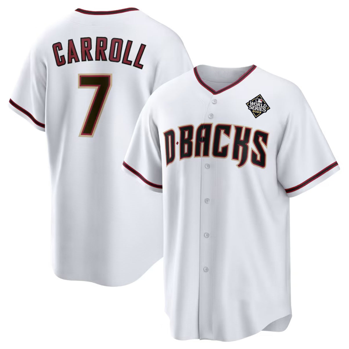 marshops Arizona Diamondbacks #7 Corbin Carroll White  2023 World Series Cool Base Stitched Jersey 2