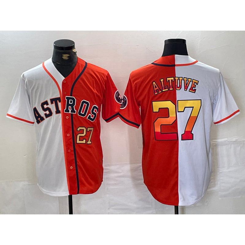 marshops Houston Astros #27 Jose Altuve Number White Orange  Split Stitched Jersey