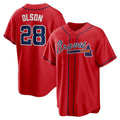 marshops Atlanta Braves #28 Matt Olson Red  Alternate 2 Replica Jersey