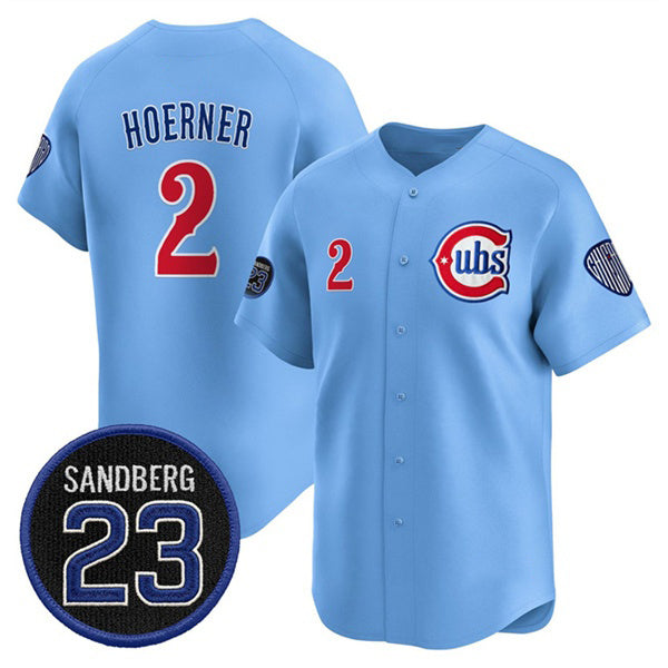 marshops Chicago Cubs #2 Nico Hoerner Blue  'Ryne Sandberg Tribute' Vapor Limited V2 Stitched Jersey