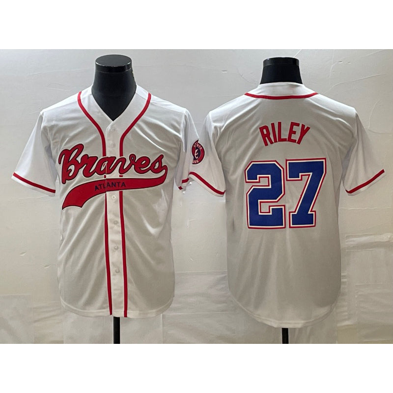 marshops Atlanta Braves #27 Austin Riley White  Cool Base With Patch Stitched Jersey 2