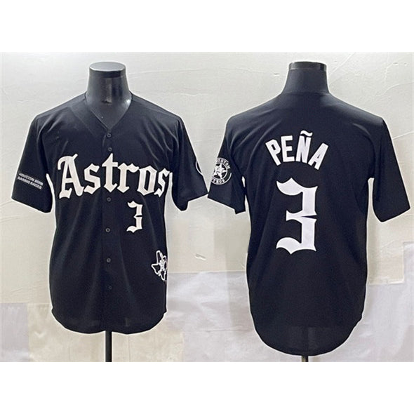 marshops Houston Astros #3 Jeremy Pena Black  Gothic 'Houston Born Barrio Raised' Limited Stitched Jersey
