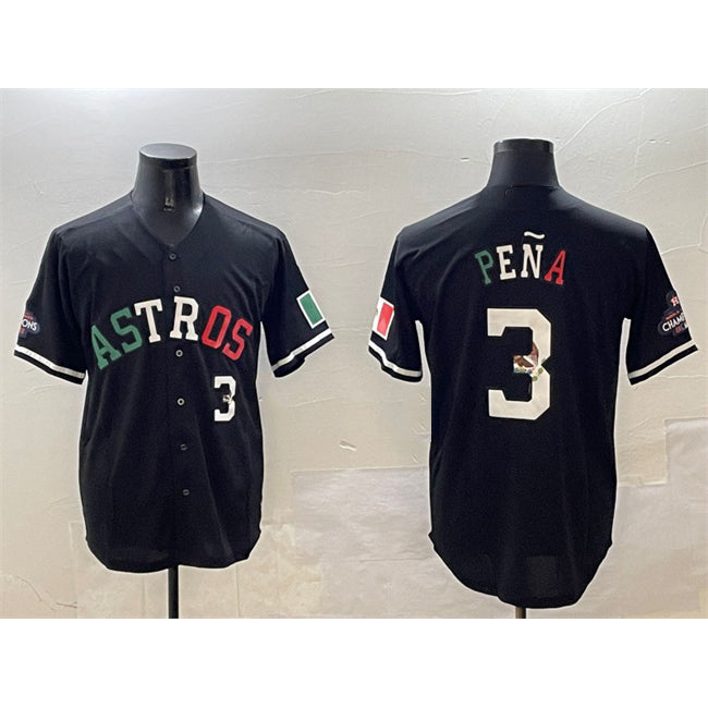 marshops Houston Astros #3 Jeremy Pena Black  Mexico With World Serise Champions Patch Cool Base Stitched Jersey