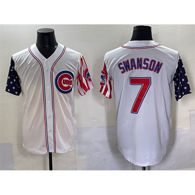 marshops Chicago Cubs #7 Dansby Swanson White  2025 Independence Day Vapor Premier Limited Stitched Jersey