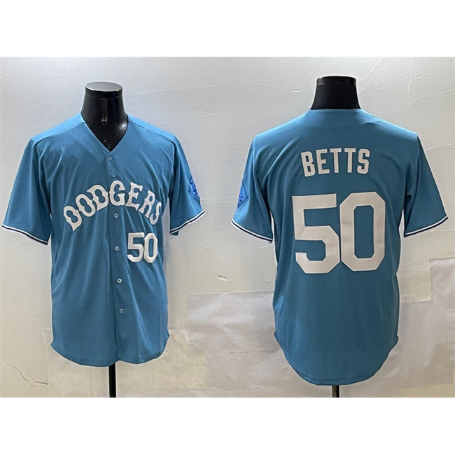 marshops Los Angeles Dodgers #50 Mookie Betts Light Blue  Limited Stitched Jersey