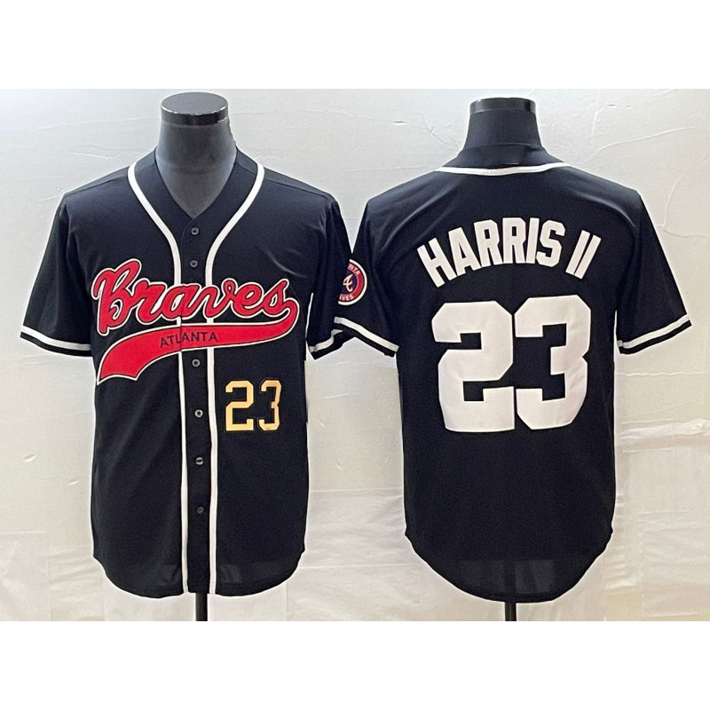 marshops Atlanta Braves #23 Michael Harris II Number Black  Cool Base Stitched Jersey